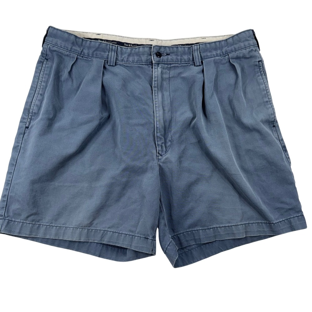 Polo Ralph Lauren Chino Shorts Mens 38 Blue Pleated Cotton Made in USA Vintage
